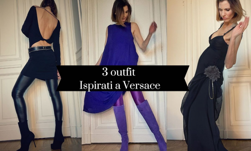 3 look di ispirazione Versace sfilata PE 2023